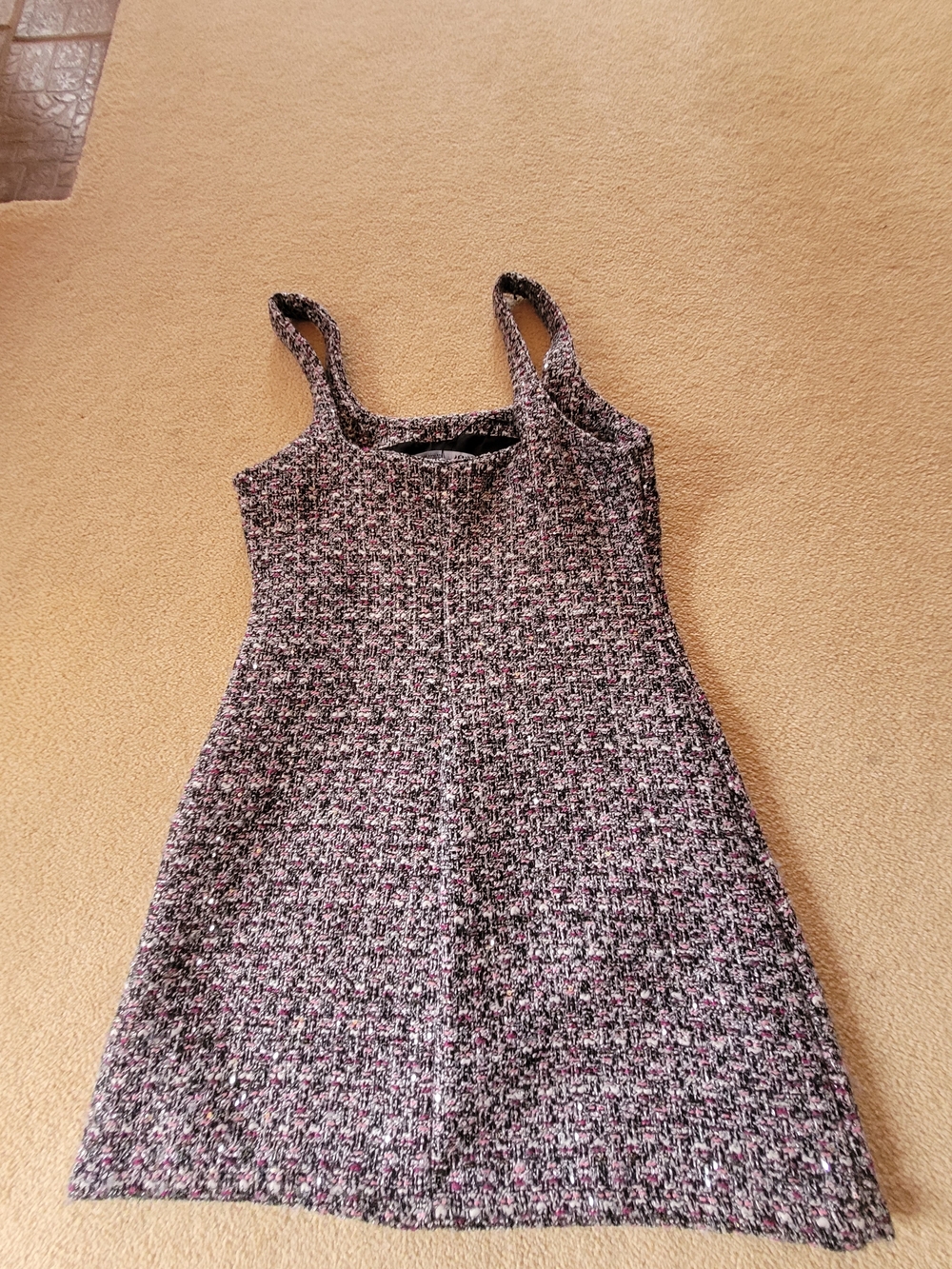 Zara Sleeveless Tweed-Style Pink & Black Shift Dress